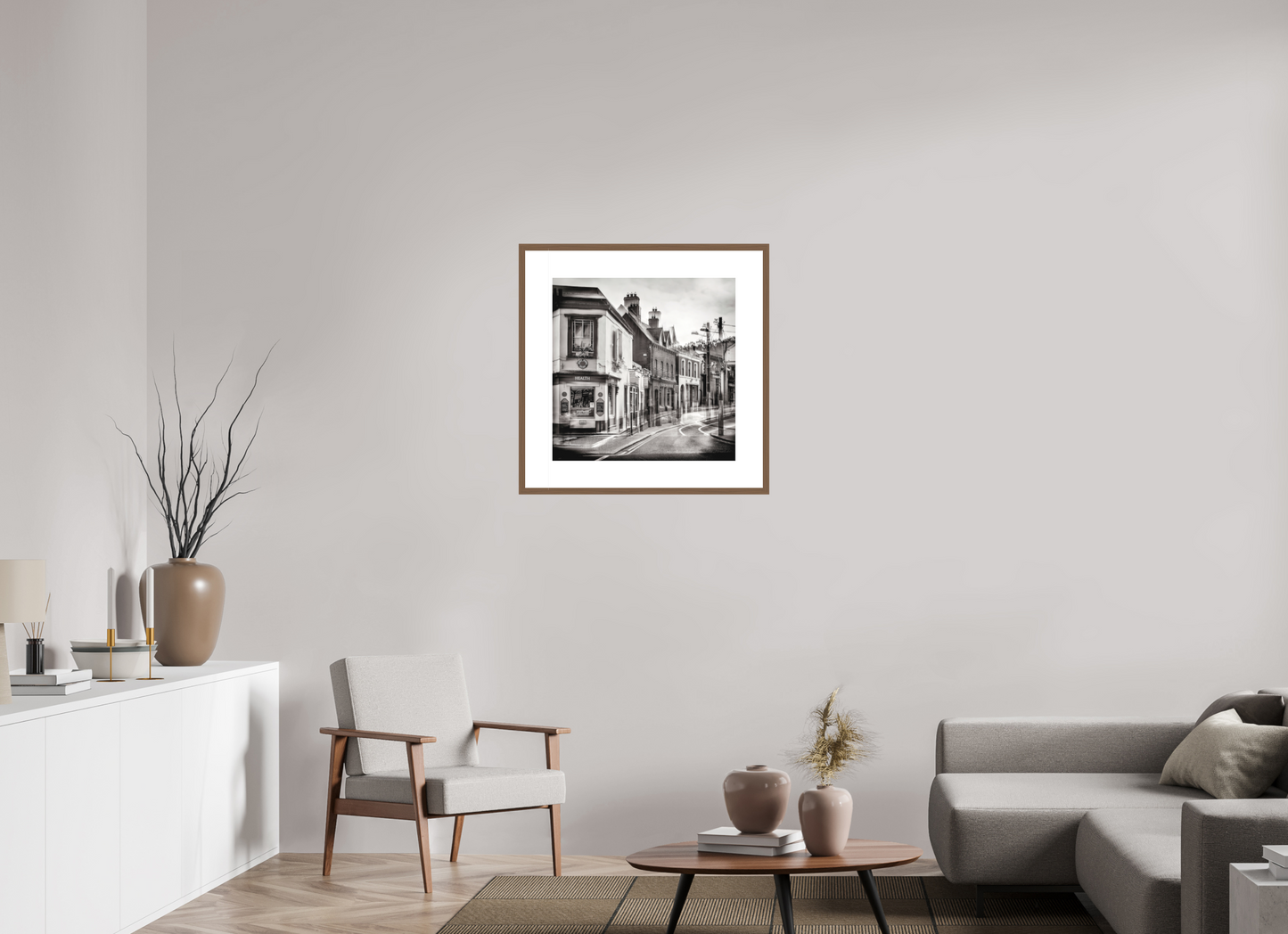 60 x 60 cm, Medium Walnut Frame 8 cm Mount Dalkey