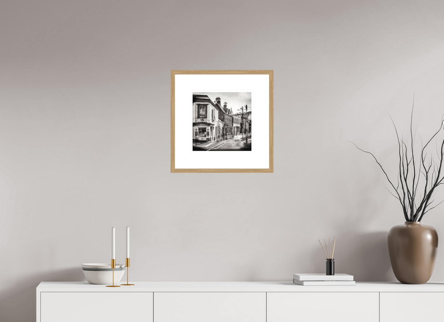30 x 30 cm, Medium Oak Frame 8 cm Mount Dalkey