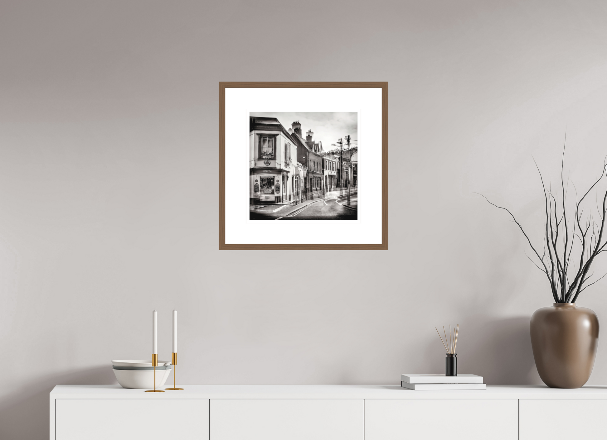 40 x 40 cm, Medium Walnut Frame 8 cm Mount Dalkey