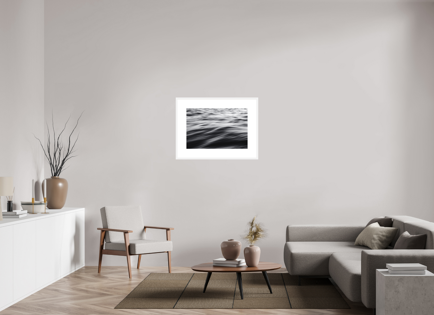 74.9 x 50 cm, White Frame Museum Glass Landscape V1