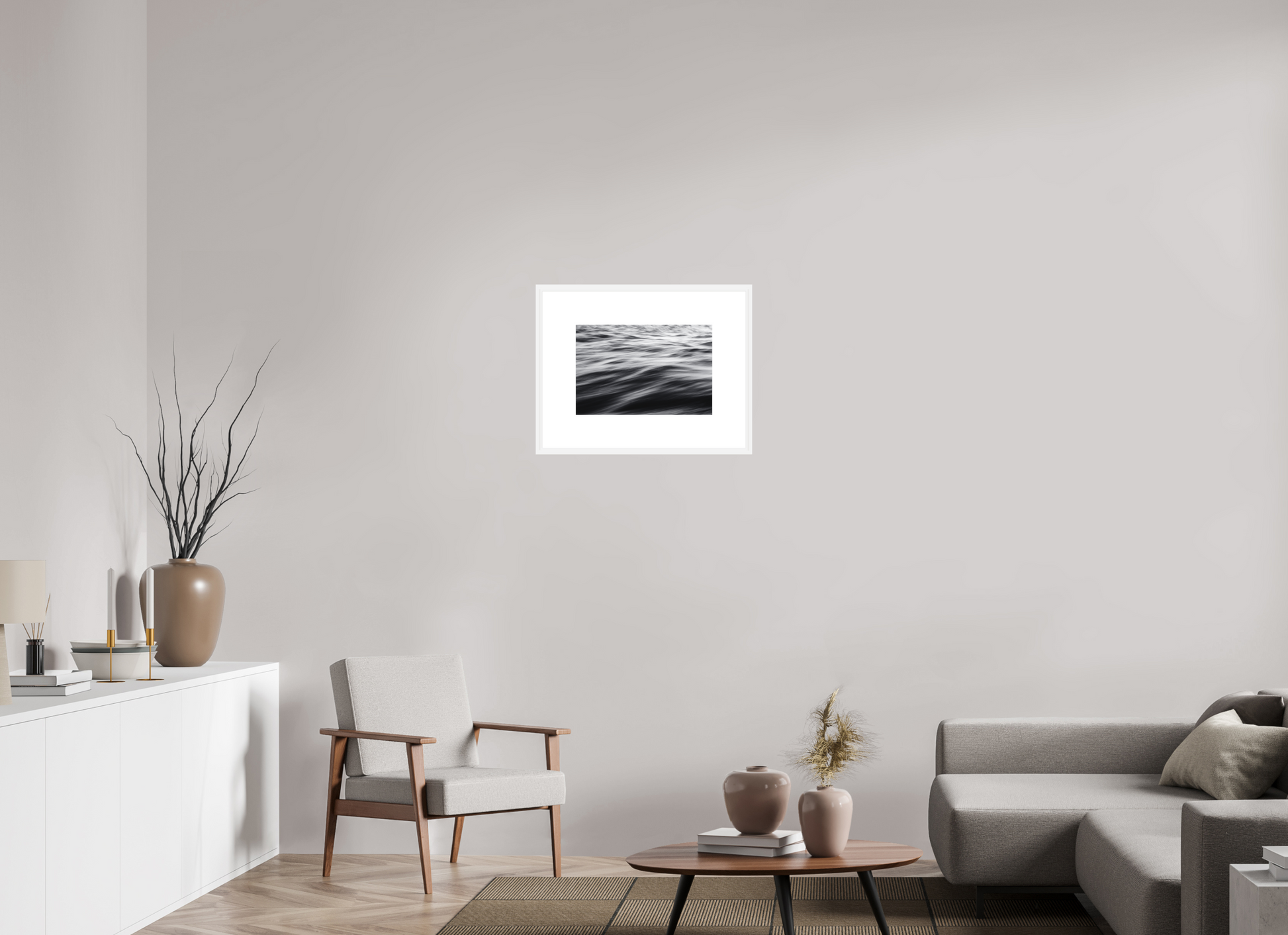 45 x 30 cm, White Frame Museum Glass Landscape V1
