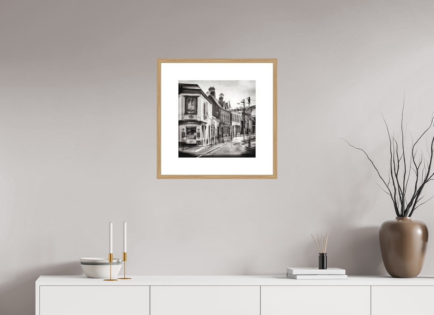 40 x 40 cm, Medium Oak Frame 8 cm Mount Dalkey