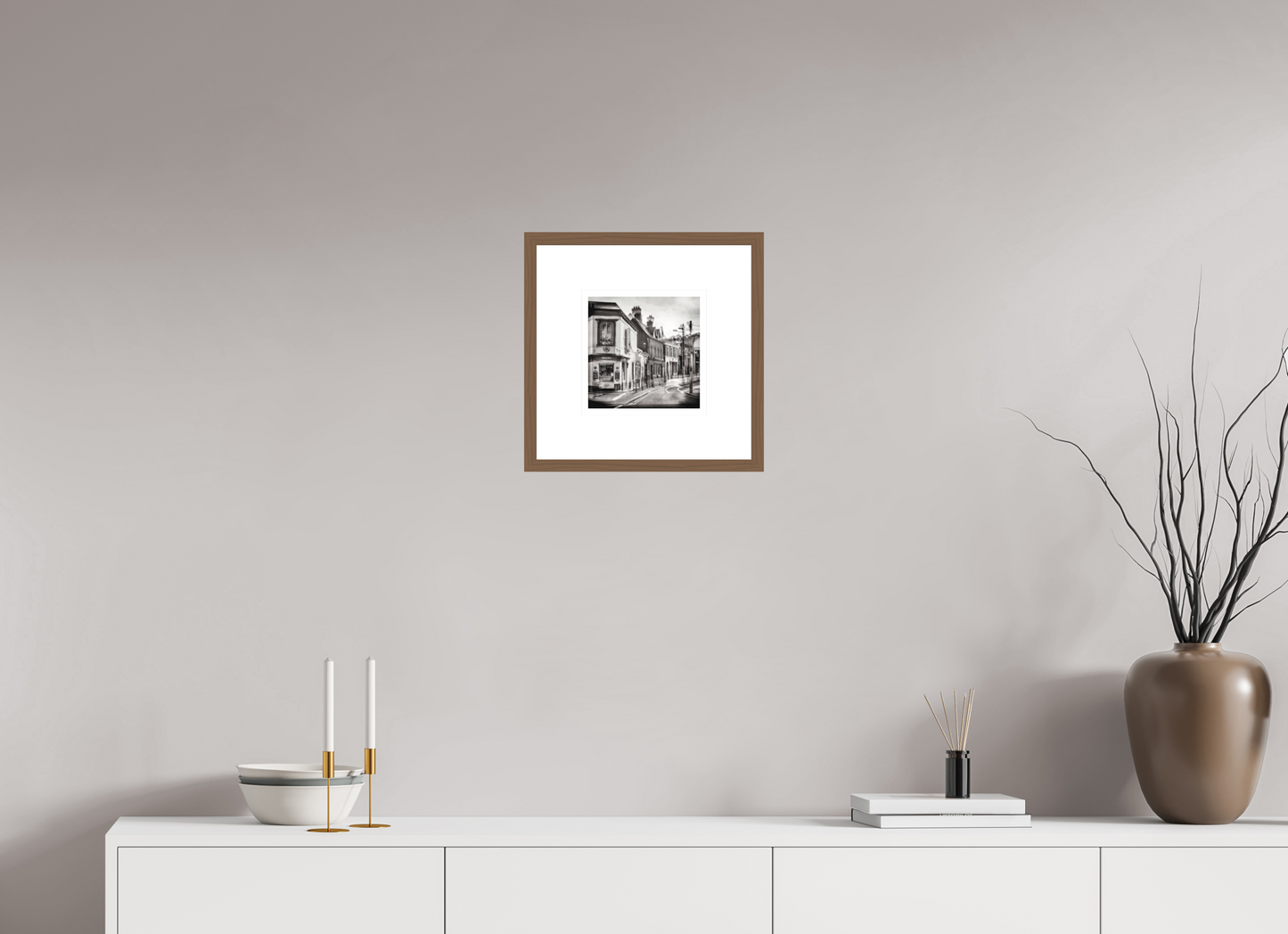 20 x 20 cm, Medium Walnut Frame 8 cm Mount Dalkey