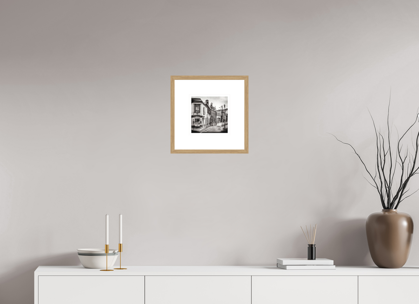 20 x 20 cm, Medium Oak Frame 8 cm Mount Dalkey