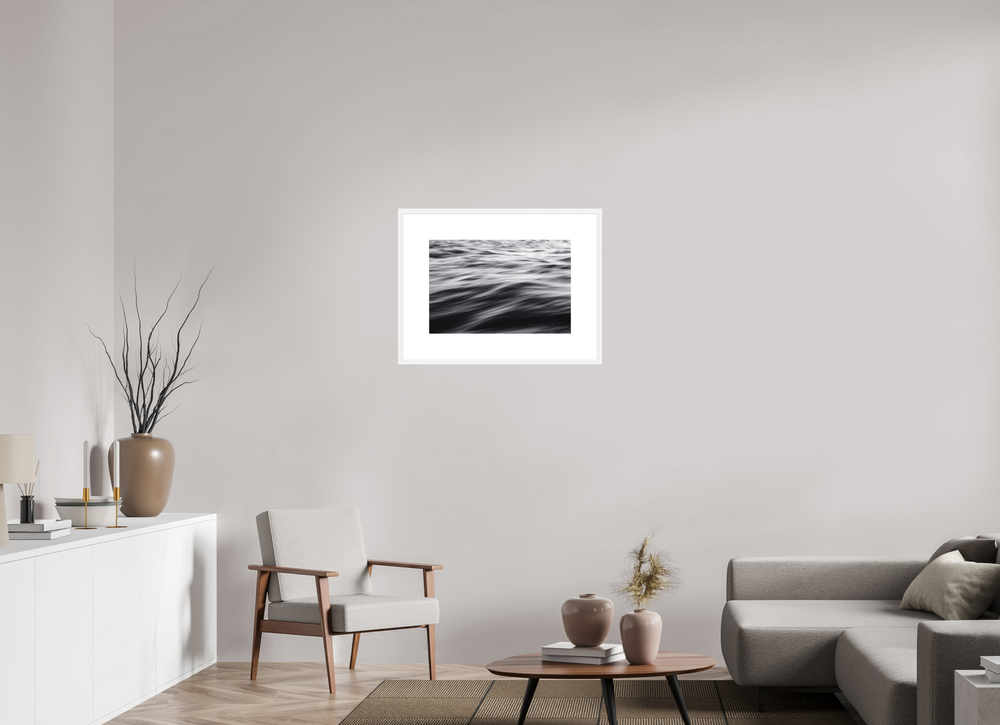 59.9 x 40 cm, White Frame Museum Glass Landscape V1