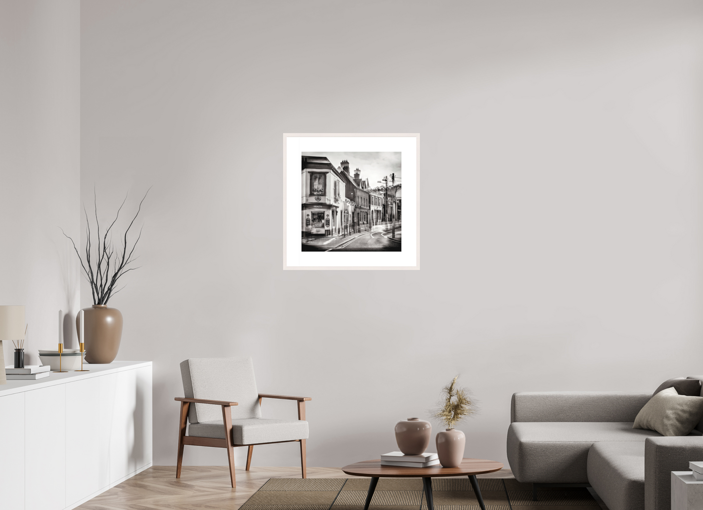 60 x 60 cm, Medium White Frame 8 cm Mount Dalkey