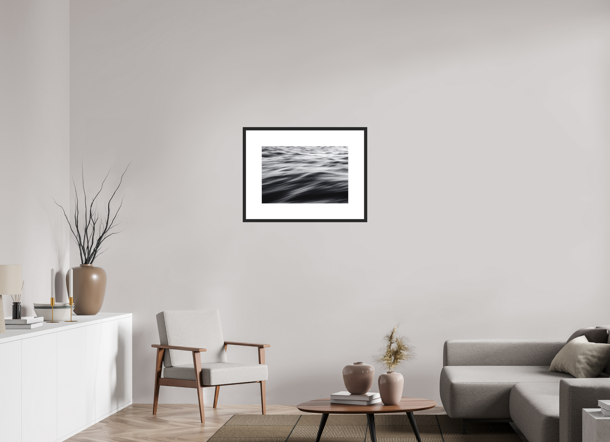59.9 x 40 cm, Black Frame Museum Glass Landscape V1