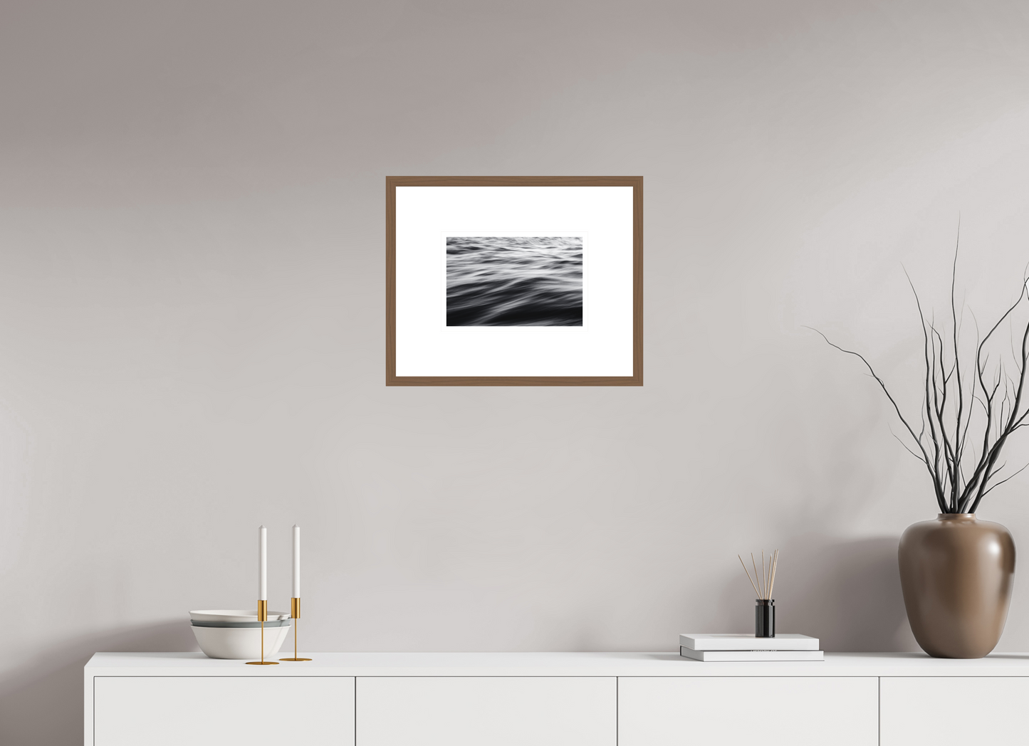 30 x 20 cm, Walnut Frame Museum Glass Landscape V1