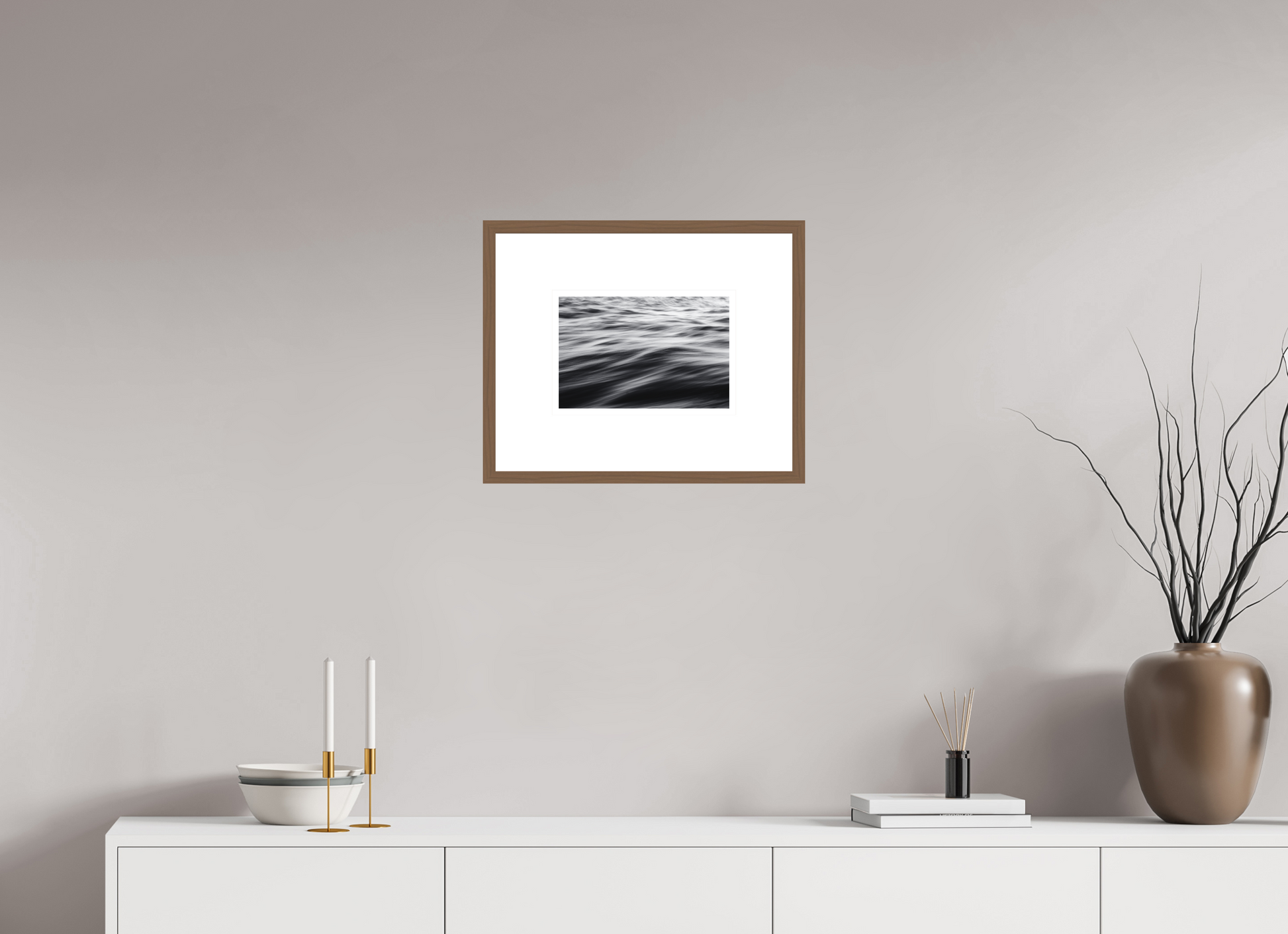 30 x 20 cm, Walnut Frame Museum Glass Landscape V1