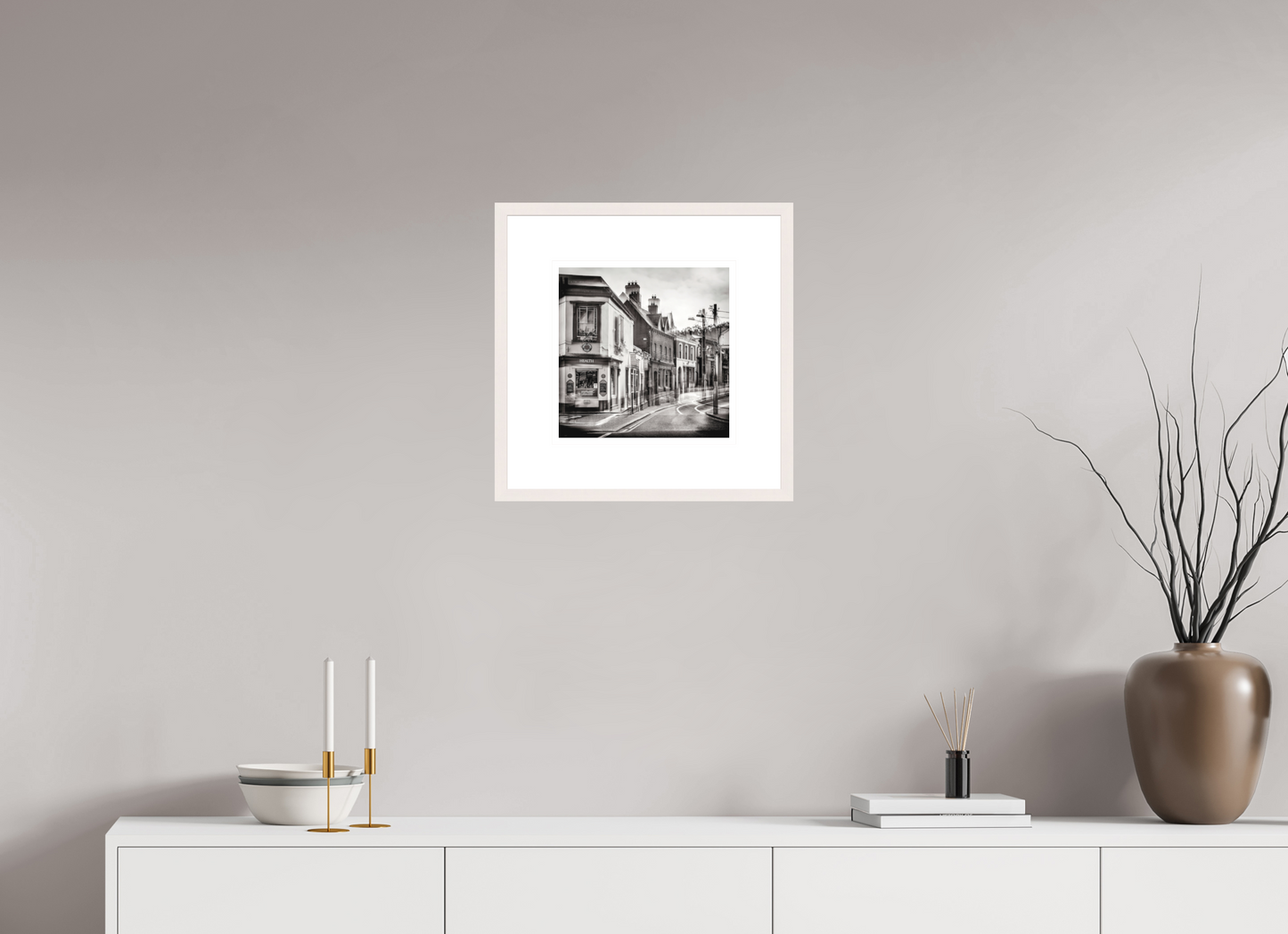 30 x 30 cm, Medium White Frame 8 cm Mount Dalkey