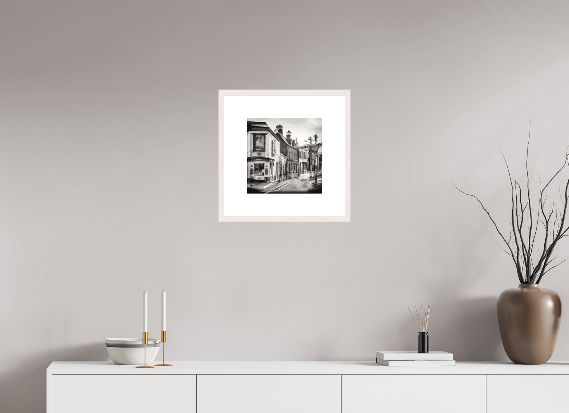 30 x 30 cm, Medium White Frame 8 cm Mount Dalkey