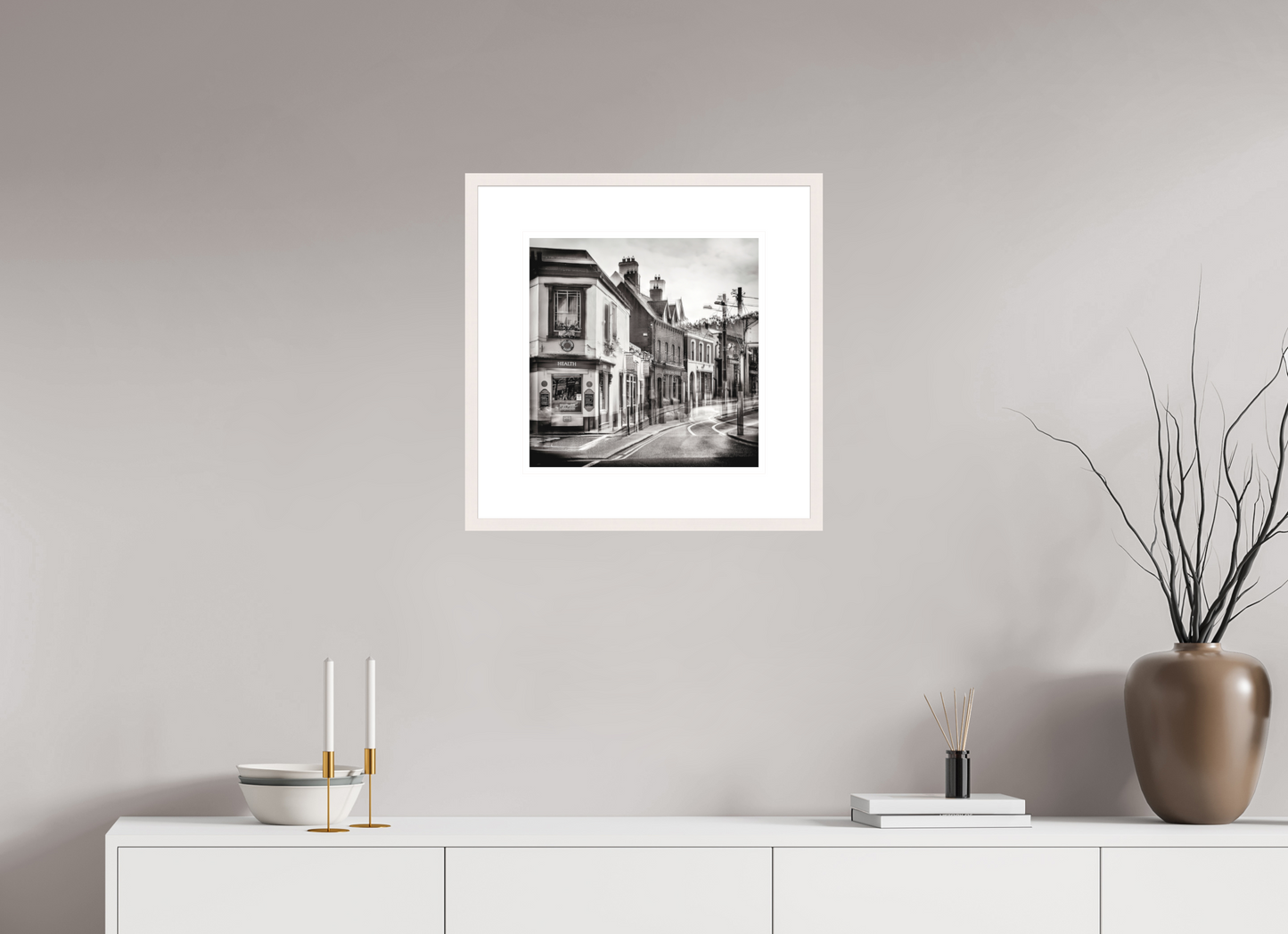 40 x 40 cm, Medium White Frame 8 cm Mount Dalkey