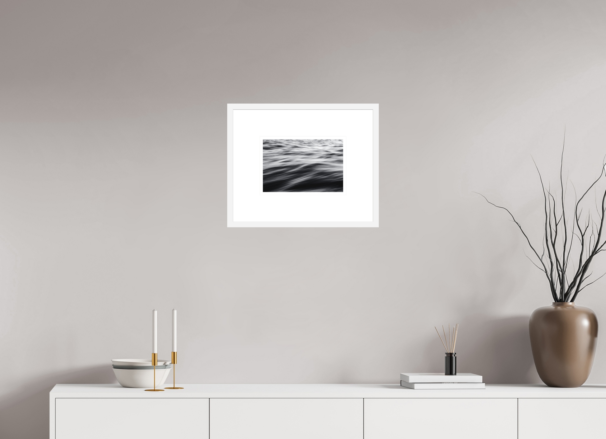 30 x 20 cm, White Frame Museum Glass Landscape V1