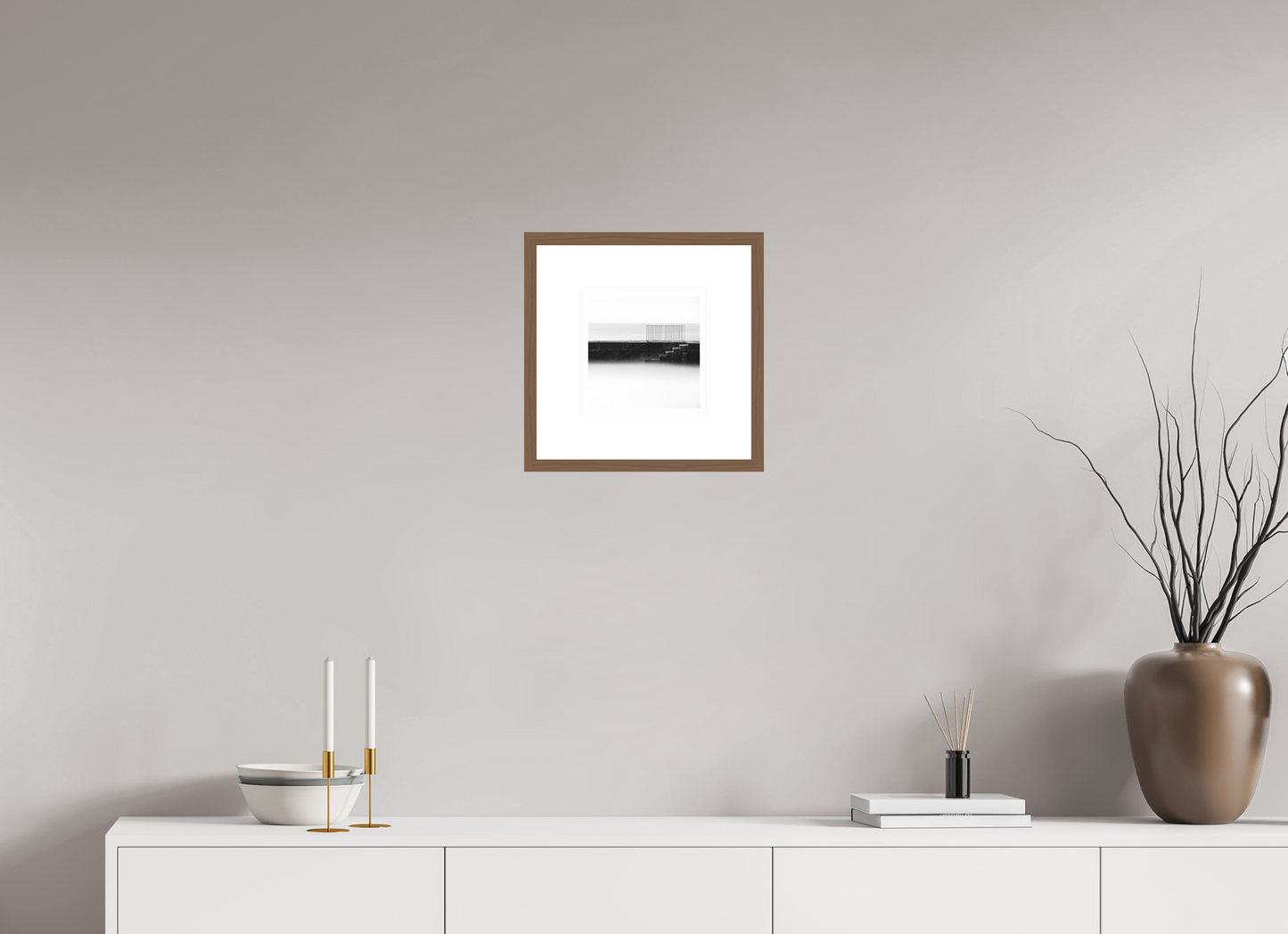 20 cm x 20 cm, Walnut Frame Matte Glass Product Template